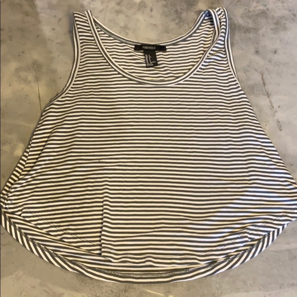 Dark Green Striped Crop Tank Top